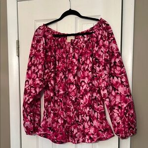 Michael Kors Pink Ruffled Blouse with Puff Sleeves